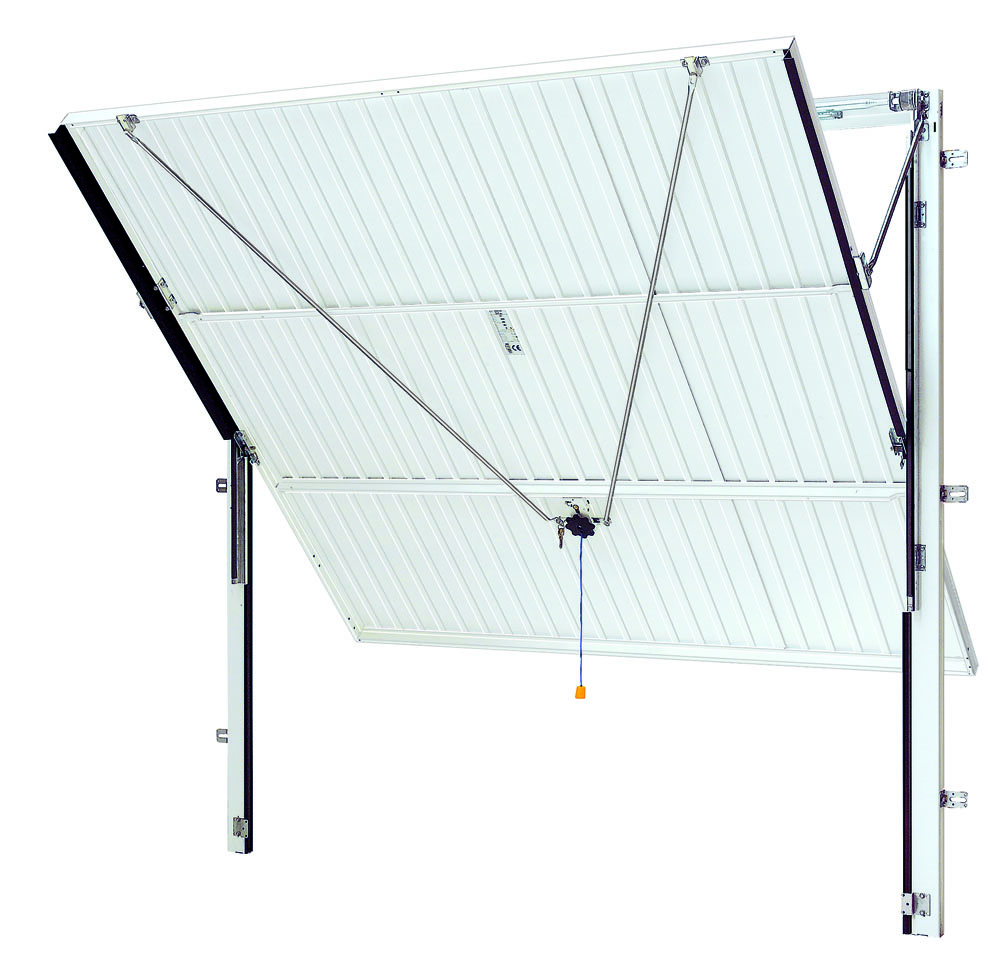 Canopy up and over door on a steel goalpost fixing frame